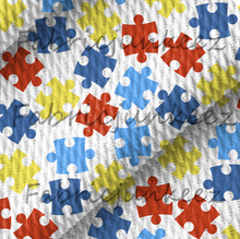 Load image into Gallery viewer, Autism Puzzle Awareness Print Bullet DBP Liverpool Stretch Knit Fabric By The Yard