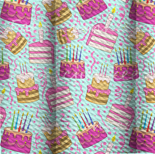 Birthday Cake Print Bullet DBP Liverpool Stretch Knit Fabric By The Yard