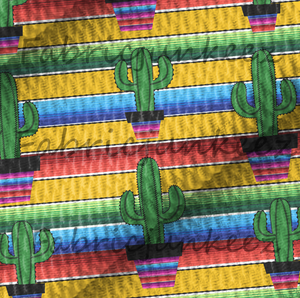 Cactus Pots Serape Plant Print Bullet DBP Liverpool Stretch Knit Fabric By The Yard