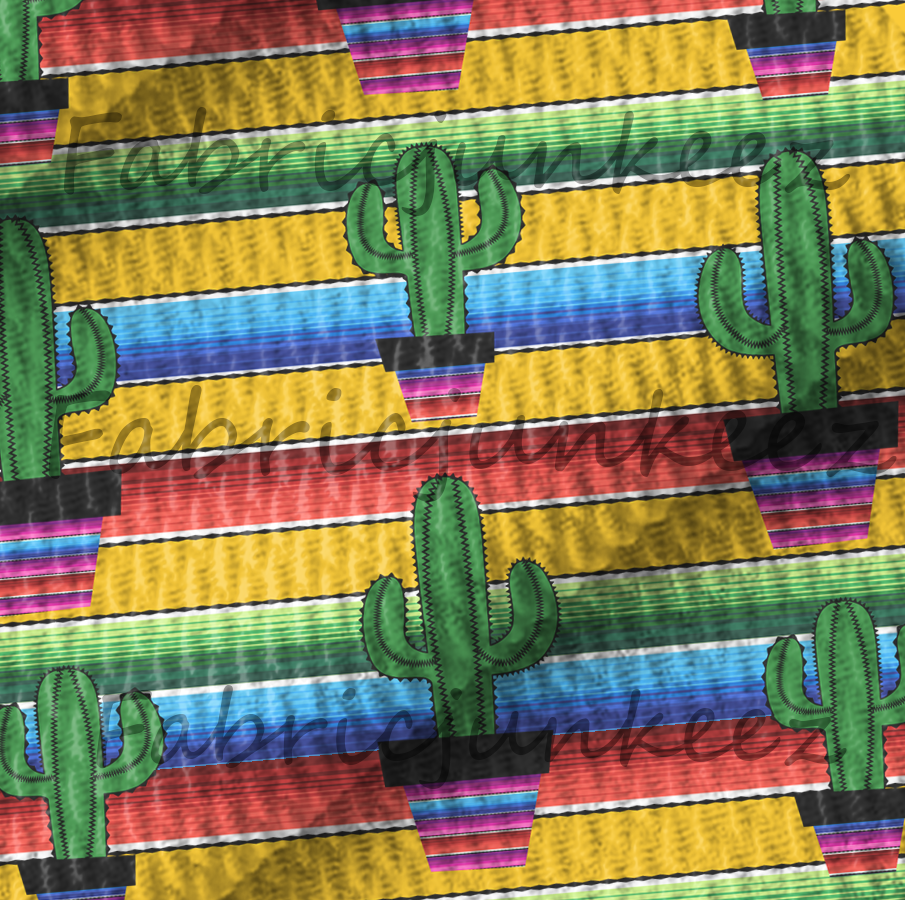 Cactus Pots Serape Plant Print Bullet DBP Liverpool Stretch Knit Fabric By The Yard