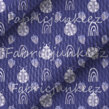 Load image into Gallery viewer, Ladybug Rainbow White Blue Bullet DBP Liverpool Stretch Knit Fabric By The Yard