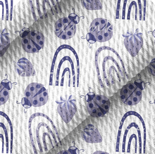 Load image into Gallery viewer, Ladybug Rainbow White Blue Bullet DBP Liverpool Stretch Knit Fabric By The Yard