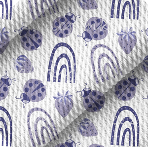 Ladybug Rainbow White Blue Bullet DBP Liverpool Stretch Knit Fabric By The Yard