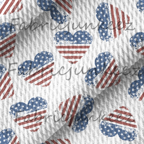 Patriotic Heart Distress Bullet DBP Liverpool Stretch Knit Fabric By The Yard