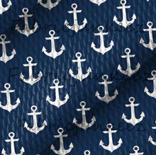 Load image into Gallery viewer, Anchors Nautical Kids Blue White Print Bullet DBP Liverpool Stretch Knit Fabric By The Yard