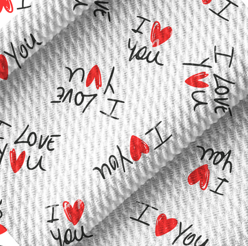 I Love You Print Hearts Bullet DBP Liverpool Stretch Knit Fabric By The Yard